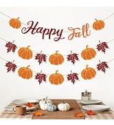 Adeyoo Happy Fall Banner, Fall Decorations with Pumpkin and Maple Leaves | 3-Piece Glitter Fall B...