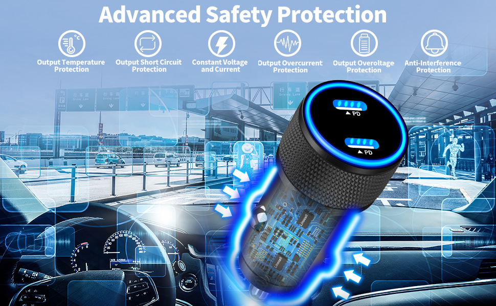 MFi Certified 60W Dual PD USB-C Car Poewr Cigarette Lighter Type-C Car Carplay Fast Charger Adapter