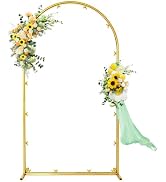 HECHN 6 ft Wedding Arch Backdrop Stand, Gold Metal Party Background Frame | For ceremony, baby sh...