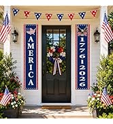 New 4th of July Decorations Outdoor, 250th Anniversary Red White Blue Decor Patriotic Porch Banne...