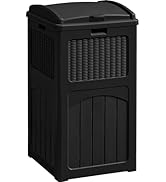 Greesum 33 Gallon Outdoor Trash Can with Lid, Waterproof Resin Garbage Bin for Hideaway, Deck, Pa...