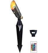 Makergroup Color Changing Brass Landscape Light, 12V Low Voltage Mini Spotlight, 16-Color RGB+War...