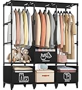 LOKEME Portable Closet,Sturdy Stable Large Capacity Wardrobe Closet,Clothes Rack with Shelves,3 F...