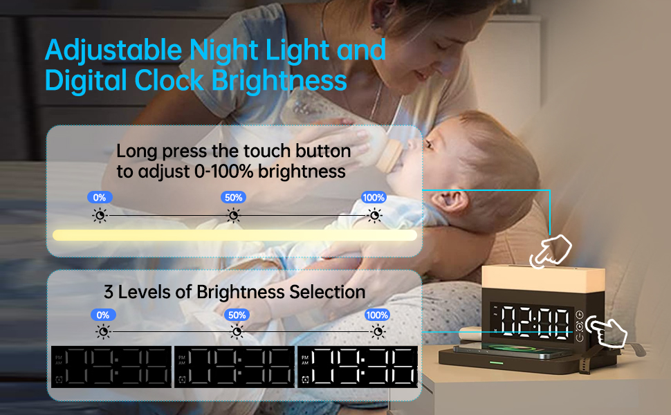 Wireless Charging Station 65W USB C Charger,Alarm Clock Magnetic Night Light Fast Charging Stand