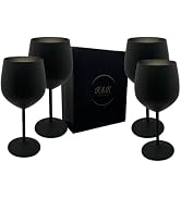 K&K Home Black Matte Stainless Steel Unbreakable Black Wine Glasses - 18 oz - Set of 4 Colored, S...