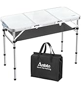 Anbte Camping Folding Table, 3ft Camping Table Aluminum Folding Table with 3 Adjustable Height Ma...