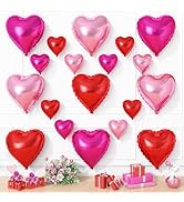 Red Pink Heart Balloons, 19PCS Light Pink Heart Shape Balloon, 18Inch with 10Inch Hot Pink and Re...