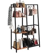 HavenlyYouth Purse Storage Organizer for Closet, 4-Tier Iron Wood Purse Rack, 8 Purse Hooks & 2 S...
