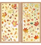 Fall Leaves Window Clings for Glass Windows, 107Pcs Maple Leaves Window Decals Stickers Hello Fal...