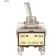 5Pcs 2 Position 4 Pin ON Off, Toggle Switches 3PDT Toggle Compact Switches Toggle Switch, 15A 250...