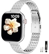 MioHHR Slim Metal Bands Compatible with Apple Watch Band 38mm 40mm 41mm 42mm(Series 10),Bling Sta...