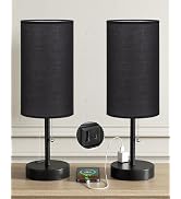 17.4" Large Black Bedside Table Lamps Set of 2 - 3 Color Temperatures Pull Chain Lamp with AC Out...
