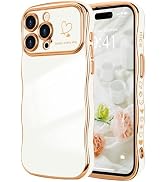 LCHULLE for iPhone 15 Pro Case for Women Girls, Cute Wave Frame Curly Shape with Love Heart Patte...