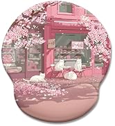 LIMKRIAN Cat Ergonomic Mouse Pad with Wrist Rest, Pink Cherry Blossom Computer Mouse Pad Wrist Su...