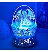 Dragon Night Light for Kids with 20 Soothing Sounds & Bluetooth Speaker, Dragon Digital Clock wit...