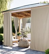 NICETOWN 100% Blackout Linen Outdoor Curtains for Patio, Waterproof & Windproof Gazebo Curtains S...
