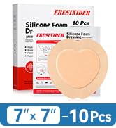 FRESINIDER Sacral Silicone Foam Dressing 7" x 7", 10 Pack, Adhesive Border, Absorbent & Breathabl...