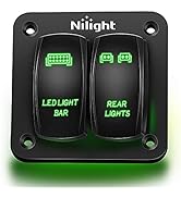 Nilight 2 Gang Rocker Switch Panel LED Light Bar Switch Rear Lights Switch 12 24V DC Green Switch...