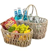 Edergoo Picnic Basket for 2 Pack, Natural Nesting Wicker Picnic Basket with Handle, Hand-Woven Se...