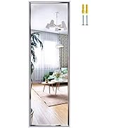 PETAFLOP 14x48 Inch Full Length Mirror Wall Mounted or Over The Door Hanging, Large Body Mirror w...