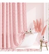 Dynamene Pink Fabric Shower Curtain, Boho Tufted Geometric Striped Tassel Shower Curtain for Bath...
