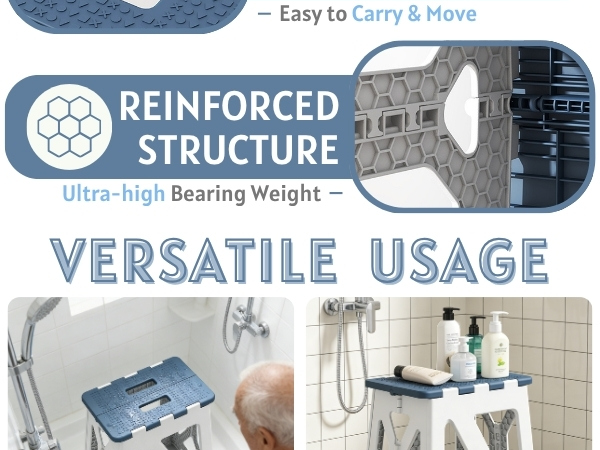 Foldable Small Waterproof Plastic Corner Stool for Bathroom Non-Slip Shower Bench/Bathtub Stool