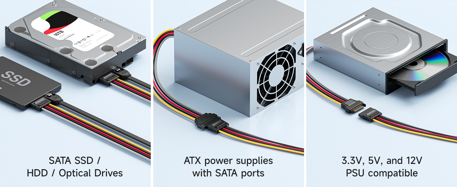 15 Pin SATA Power Extension Cable