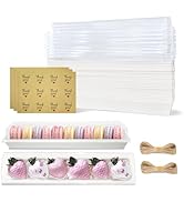 Slomg 25 Pack Long Strawberry Boxes with Clear Lids, 11.6 x 2.6 x 2 in Disposable Macaron Bakery ...