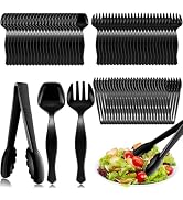 Mwellewm 72Pcs Plastic Serving Utensils Set Large Disposable Serving Spoons Fork and Tongs for Se...