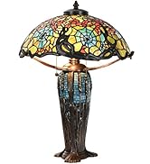Bieye L10550 18 inches Cobweb and Apple Blossom Tiffany Style Stained Glass Table Lamp with Brass...