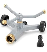 360° Rotating Lawn Sprinkler, Ehajia Heavy Duty Metal 3-Arm Sprinkler with Wheeled Base, Automati...