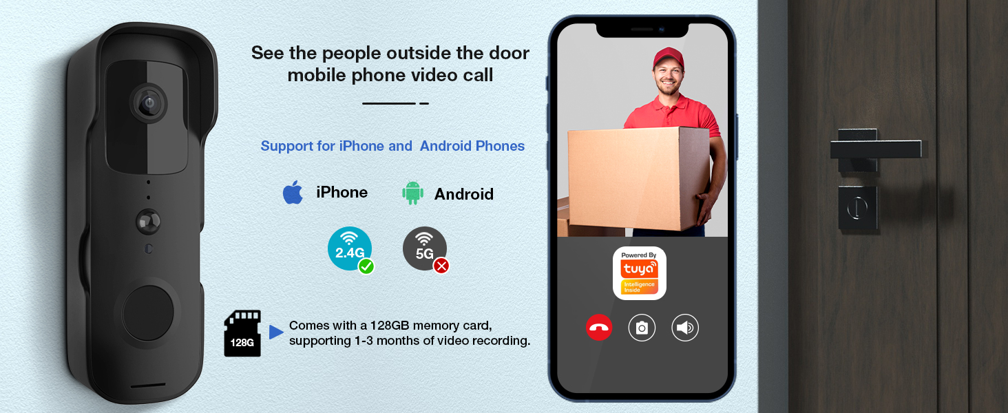 door bell cameras wireless, tuya door bell camera, wireless sd door bell camera,