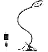 Woputne Desk Clip on Lamp for Reading Home Office, with 5V 2A Adapter, 10 Dimmable Brightness 3 M...