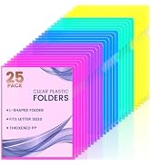 Sooez 25 Pack Clear Document Folder Project Pockets, Clear Plastic Folders Letter Size Plastic Do...
