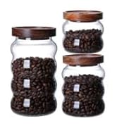 LUCKTE Glass Jar with Lid Food Storage Container Jar with Airtight Seal Wooden Lids Clear Glass C...