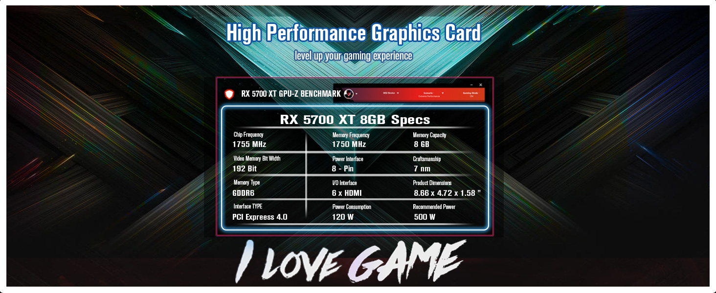 SRhonyra RX 5700 XT GDDR6 8GB multi-monitor specs banner