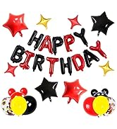 Happy Birthday Banner Balloons, 3D Mylar Foil letter balloons 16 inch, Cartoon Mouse Colorful Yel...