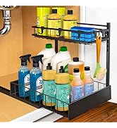 LYNK PROFESSIONAL Pull Out Under Sink Kitchen Cabinet Organizer - 10" W x 14" D 2-Tier Drawer - ...