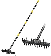 DwelSpire 77" Adjustable Bow Rake, Metal Head with 1.1-Inch Thick Stainless Steel Handle, Heavy D...