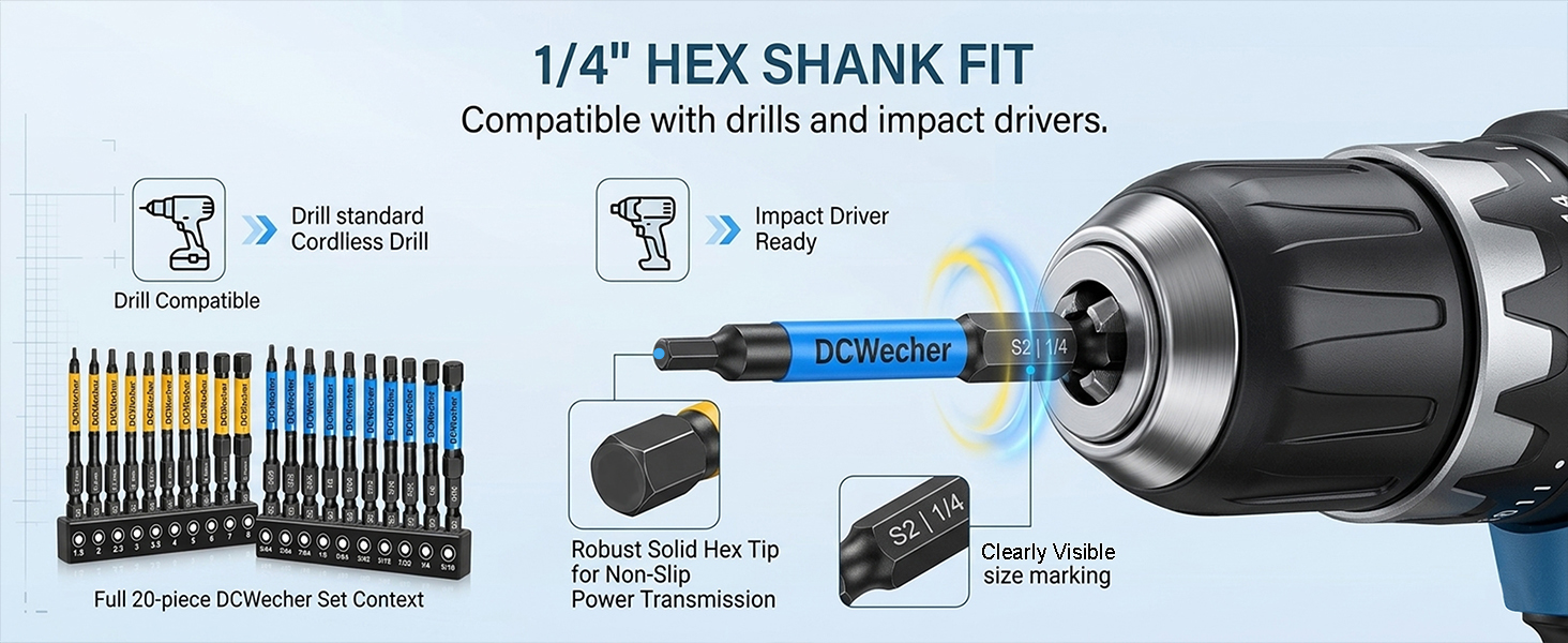 Impact Hex Head Driver Bits for Extended Reach