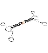 Acouto Horse Bit, Horse Chew Stainless Steel Gag Bit with Black Steel Mouth, Snaffle Bits for Hor...