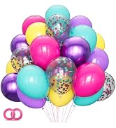 KAWKALSH Pink Blue Purple Balloon, 68 Pcs 12 Inches Hot Pink Metallic Purple Teal Yellow Balloons...