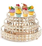 Goaste 3 Pack Crystal Cake Display Stand with Mirror, 14" 12" 10" Metal Pedestal Gold Round Cake ...