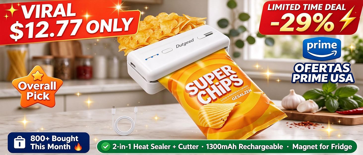 Mini Bag Sealer 2 in 1 Heat Bag Sealer Magnet 1300mAh Heat Bag Resealer Fresh Chips Plastic Bags