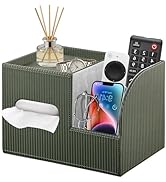 Fanousy Modern PU Leather Cube Tissue Box Cover with Storage Tray, Multifunctional Remote Control...