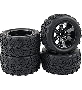 4X 1:10 RC Monster Truck Car Wheels Rubber RC Tires with 7 Spokes Wheel Rim Black RC Parts