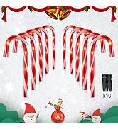 10" Christmas Candy Cane Lights - Set of 10 Pathway Markers Christmas Outdoor Yard Decorations, X...