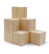 Wood Blocks for Crafts, Unfinished Wood Cubes, 2 Inch Natural Wooden Blocks, Pack of 8 Wood Squar...