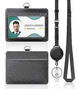 Uniclife Retractable Adjustable Lanyard and Horizontal Leather ID Badge Holder Breakaway Neck Lan...