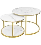 AT-VALY Coffee Table Set of 2 Nesting Tables,Round Side Table for Living Room, Small Accent Table...